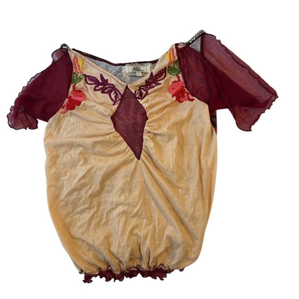 Embroidered Women's Top - Cream and Burgundy